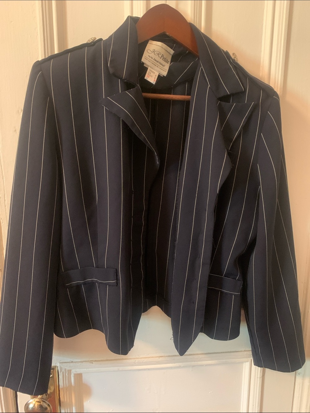 Navy Pinstripe Women's Blazer Padded shoulders